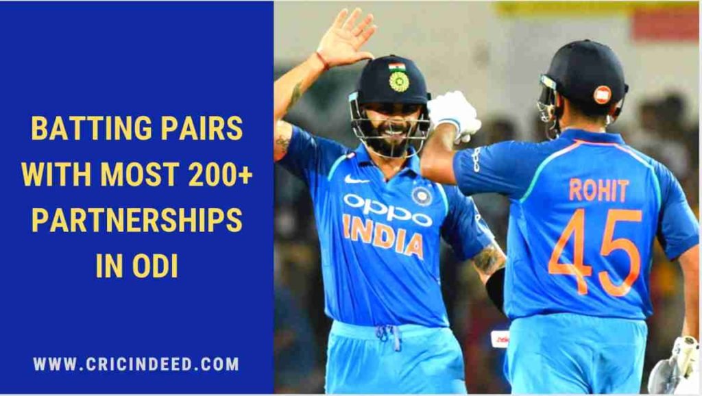 Most double century partnerships in odi