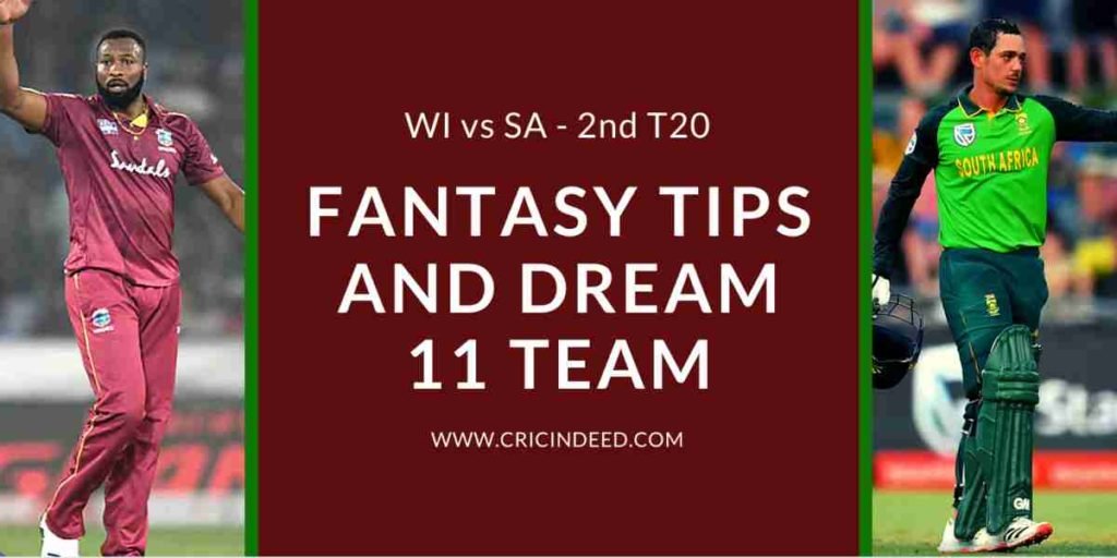 WI vs SA 2nd T20 Dream11 Prediction