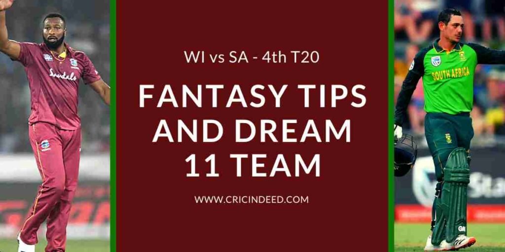 WI vs SA 4th T20 Dream11 Prediction