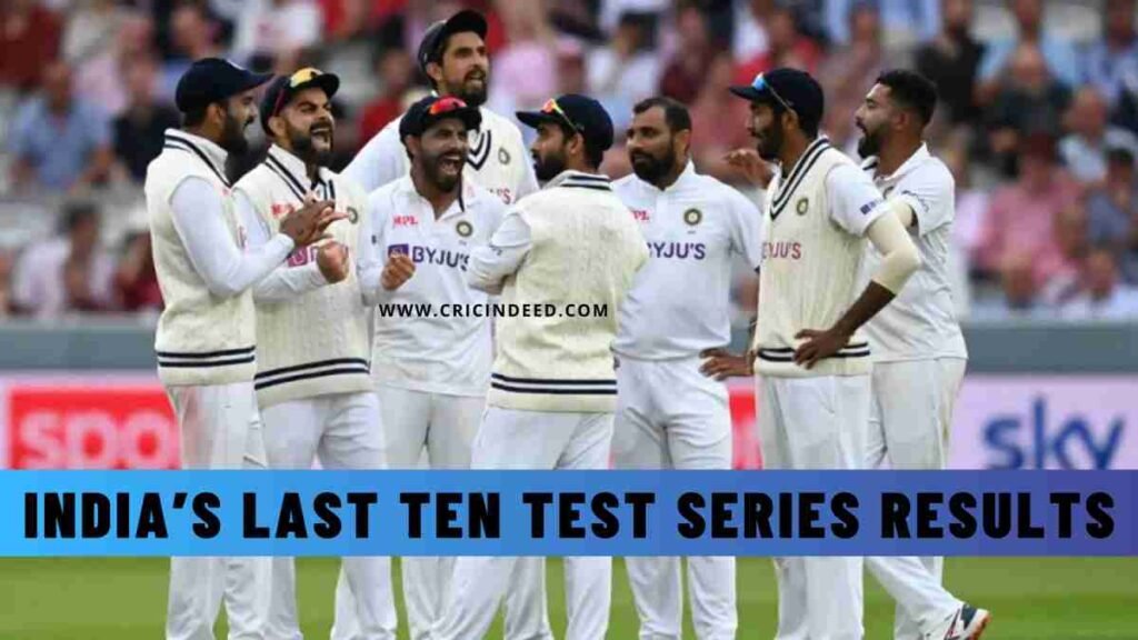 India’s Last Ten Test Series Results