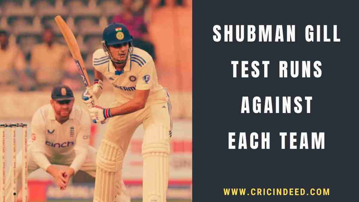Shubman Gill Test Runs Against Each Team