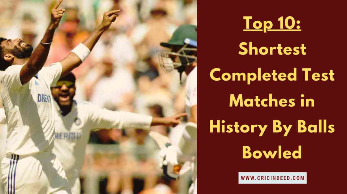 Shortest Completed Test Matches (by Balls Bowled)