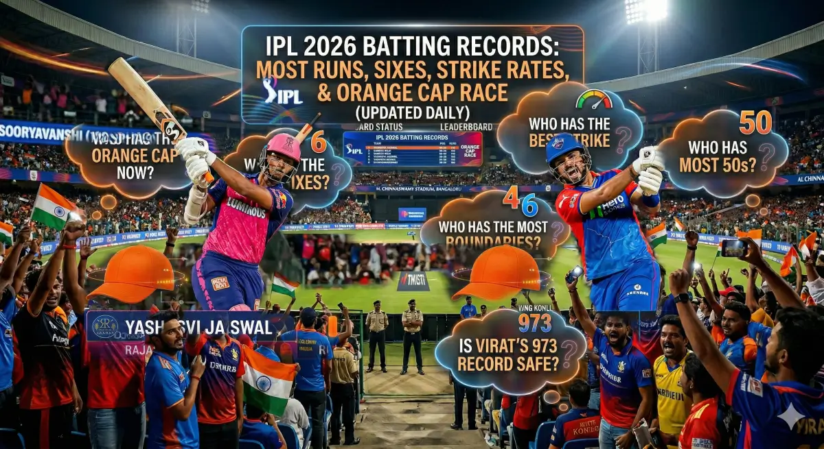 IPL 2026 Batting Stats: Orange Cap Leaderboard, Most 6s & Strike Rates